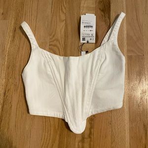 Zara white denim cropped corset top